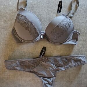 Adore Me Gray Lace Bra and Panty Set